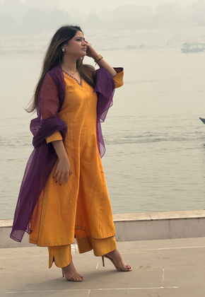 Mango Yellow Handwoven Chanderi Kurta Set