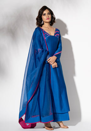 Helen- Electric Blue Pure Chanderi Embroidered Anarkali Set