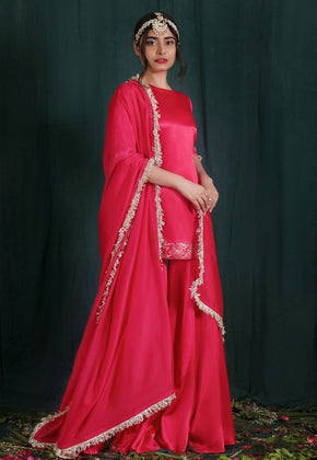 Noor- Blush Red Embroidered Gharara set