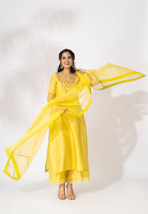 Aurora- Yellow Pure Chanderi Embroidered Suit Set