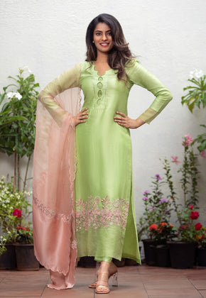 GREEN TRAIL- LIGHT GREEN EMBROIDERED SUIT SET