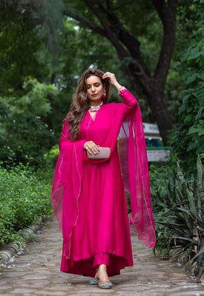 PINK FLORET- PINK EMBROIDERED SUIT SET