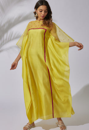 HELIA- YELLOW PURE CHANDERI EMBROIDERED KAFTAN