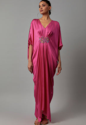 RAYNA- PINK SATIN PLEATED KAFTAN