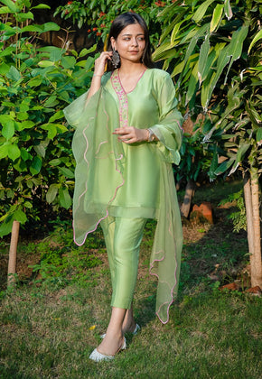 Green Blossom- Light Green Hand Embroidered Suit Set