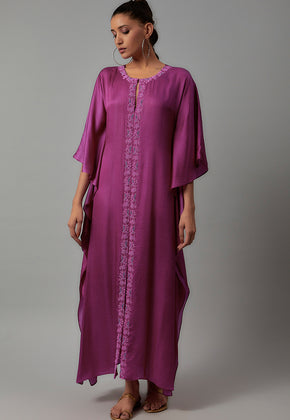 OHANA- PURPLE SATIN EMBROIDERED KAFTAN