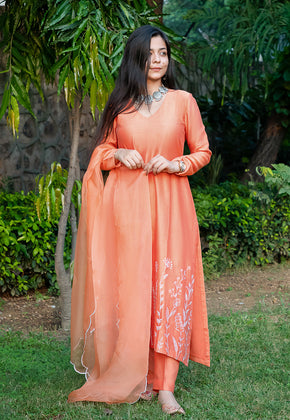 SUNSHINE- ORANGE EMBROIDERED SUIT SET