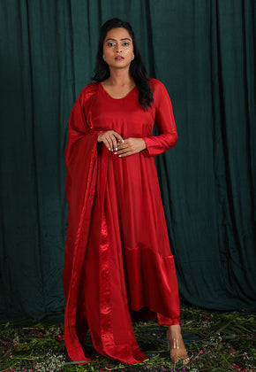 JEMISHA- RED TABY SILK SUIT SET