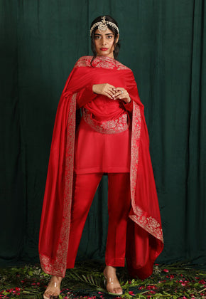 SAAJAN- RED SHORT KURTA SUIT SET