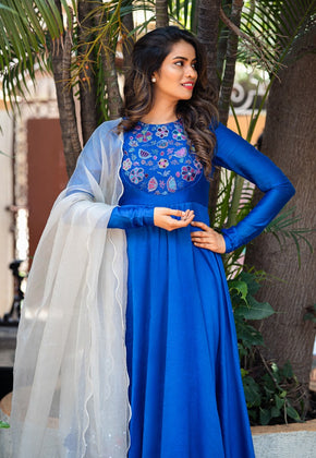 MIDNIGHT POPPY- ELECTRIC BLUE ANARKALI SET