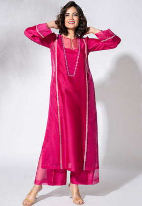 BELLA- FUSCHIA PINK PURE CHANDERI EMBROIDERED SUIT SET