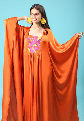 ISLA- ORANGE SATIN EMBROIDERED KAFTAN