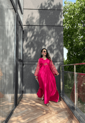 RUYA- PINK CHANDERI SILK KAFTAN WITH ZARI EMBROIDERY