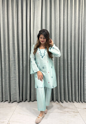 Aqua Calm – Embroidered Kurta Co-ord Set