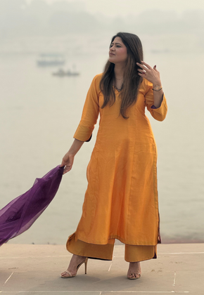Mango Yellow Handwoven Chanderi Kurta Set