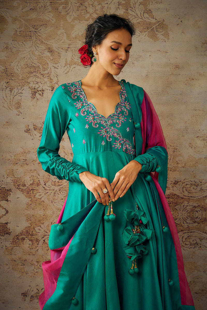 peacock green anarkali dress Georgette Embroidered Peacock Green A Line Anarkali Suit LSTV127699