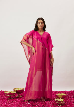 VANYA- PINK CHANDERI SILK AND ZARI ORGANZA KAFTAN