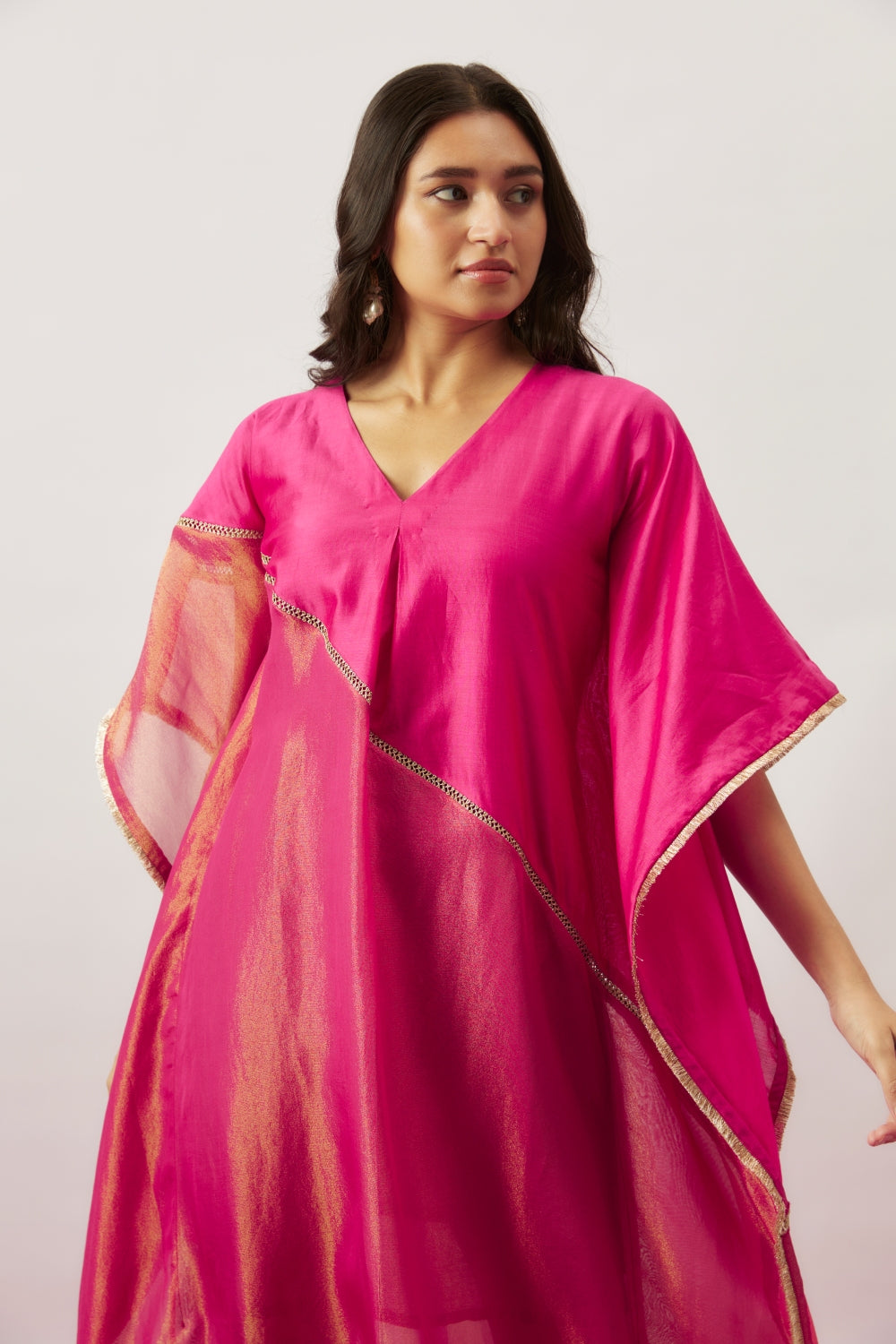 organza kaftan dress Green and Iridescent Blue Organza Kaftan