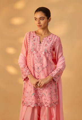 SABA - Pink Hand woven chanderi silk farshi suit set with thread embroidery