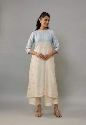 Maeve ivory Hand woven Chanderi Co-ord  set with pearl Embroidery