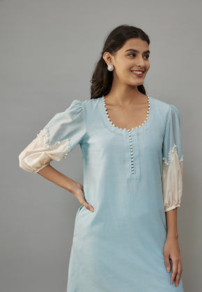 Nishi Powder Blue Hand woven Chanderi Co-ord Set with Pearl Embroidery