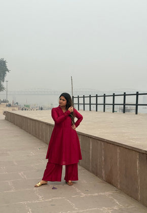 Crimson Rose Handwoven Chanderi Kurta Set