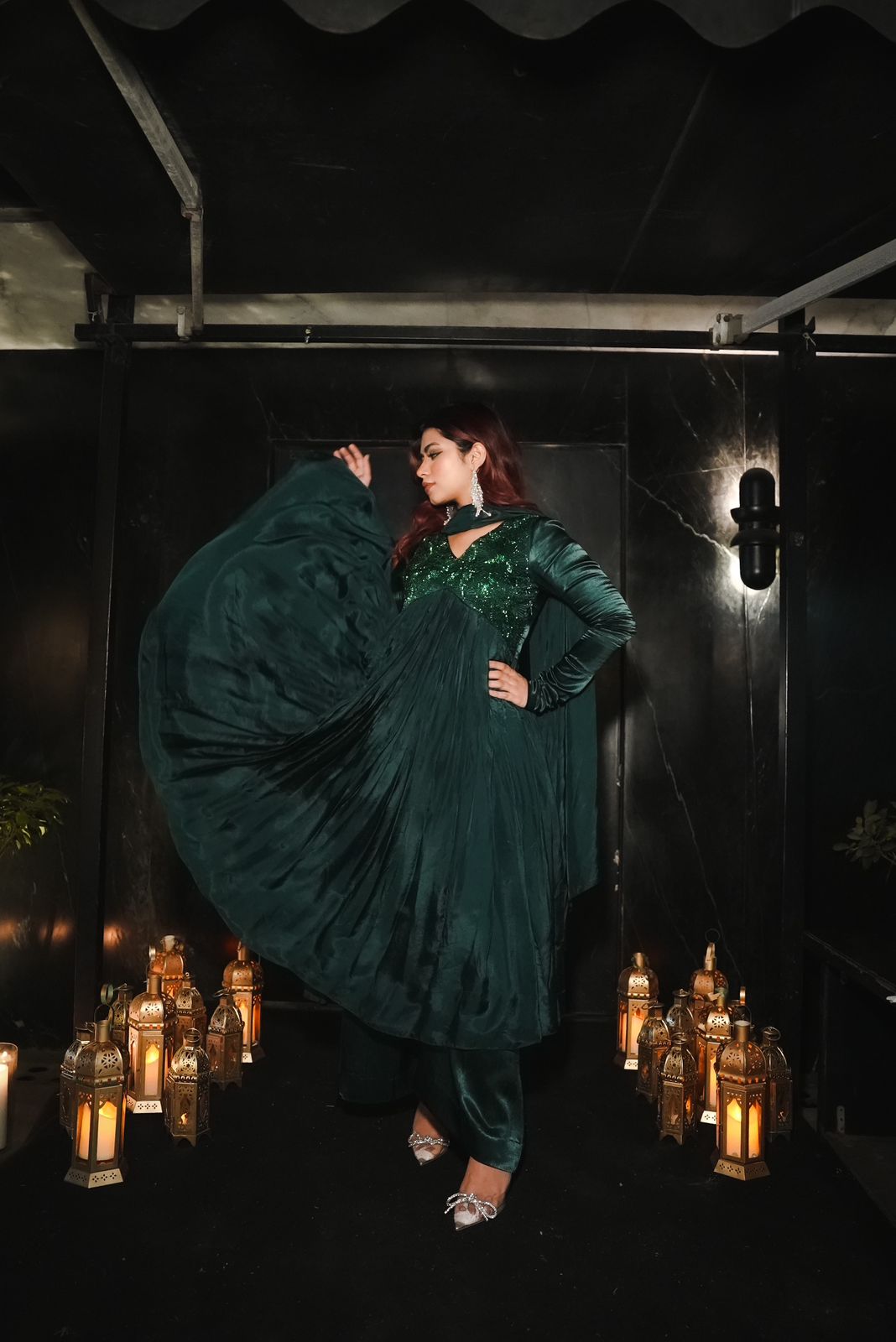 MIRAY- EMERALD GREEN EMBROIDERED ANARKALI SET - The Aarya Shop MIRAY- EMERALD GREEN EMBROIDERED ANARKALI SET - The Aarya Shop